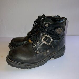 Harley Davidson Black Heavy Duty Motorcycle Buckle Boots Women Size US 6